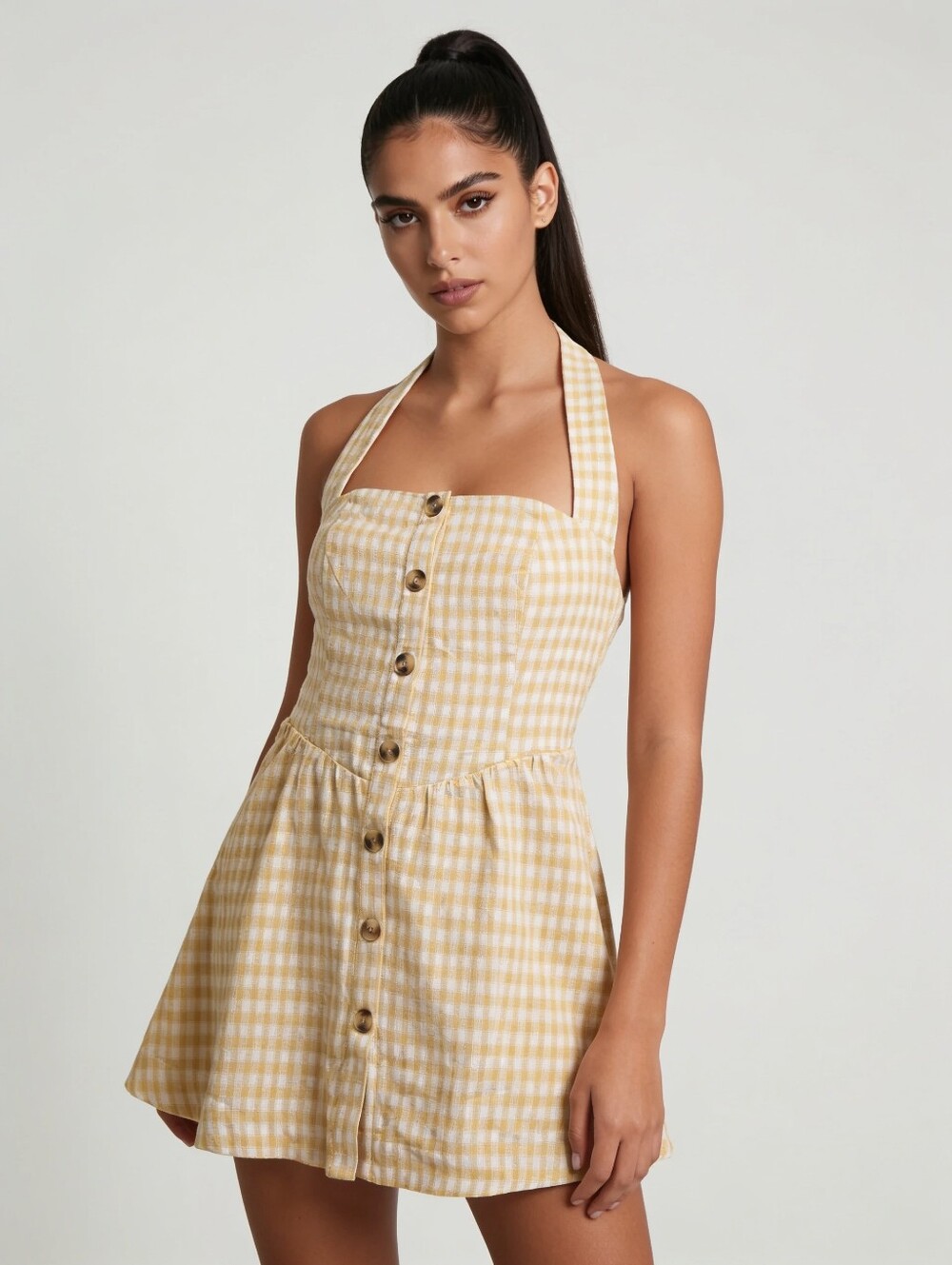 Camila Coelho Yellow Gingham Midi Dress